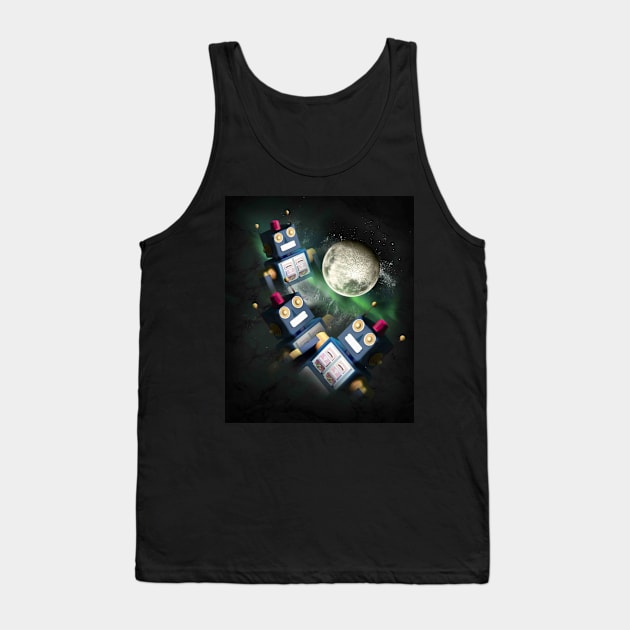 3 Robot Moon, Wolf Robots, Wolves Howling Tank Top by Random Galaxy